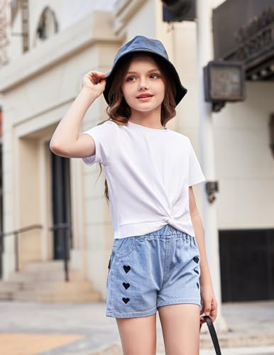 Image of Arshiner Girls Casual Tie Dye Short-Sleeve T-Shirt Cute Print Summer Blouse for Girls Twist Front Tunic Tee Tops