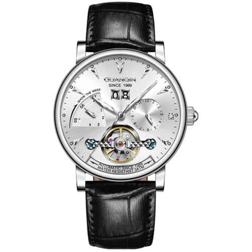 Guanqin Reloj mecánico multifuncional de esqueleto automático para hombre, con cristal...