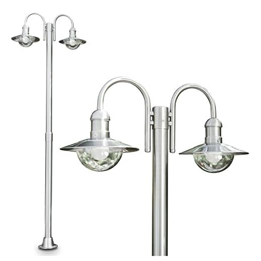 Lampada da esterno Elima, candelabro in acciaio inox dal design moderno, con paralumi in vetro, lampada da sentiero a 2 bracci da 200 cm, lampada da giardino con attacco E27, IP44, senza lampadina/e