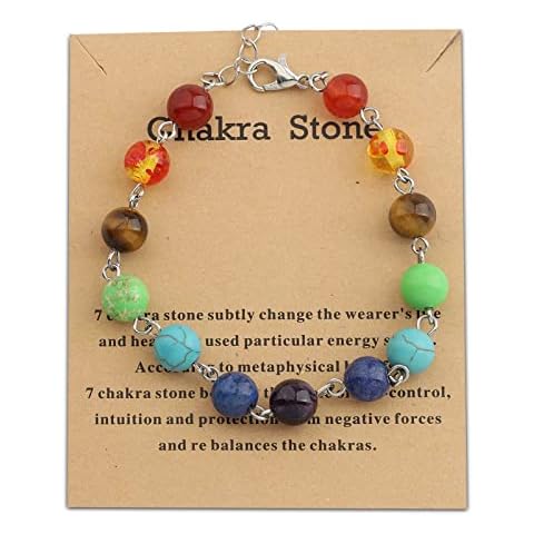 WUSUANED Healing Chakra Stones Bracelet Energy Protection Bracelet Spiritual Gifts For Yoga Meditation Anxiety relief Jewelry Reiki Stone Bracelet, Stainless Steel, no gemstone Cover