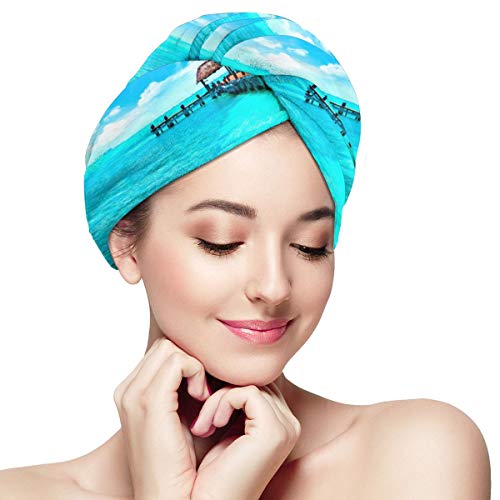 Microfiber Hair Towel Wrap for Women, Tropical Paradise Sea Hair Turban for Drying Wet Hair, Easy Twist Hair Towels