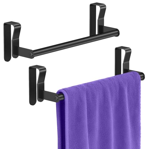 Over Cabinet Towel Holder 2 Pack Kitchen Cabinet Door Towel Bar Stainless Steel Over the Cabinet Dish Towel Rack for RV Black