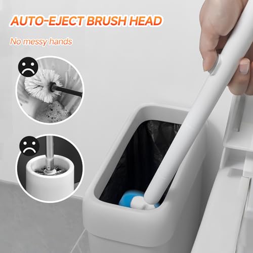 Image of Disposable Toilet Brush,Wall Mounted Disposable Toilet Bowl Cleaner Wand,Automatic Pop-Out & Close Toilet Scrubber with Holder 8 Cleaner Refill Pads 360 Deep Clean for Bathroom Cleaning