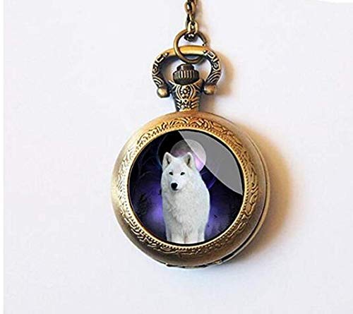 Preisvergleich Produktbild Taschenuhr mit Gravur Wölfe Taschenuhr Vollmond Taschenuhr weiß Wolf Taschenuhr