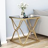 HOMYSHOPY Gold End Table for Living Room. Glass Side Table with Metal Frame & Square Base, Modern Nightstand for Bedroom, Office