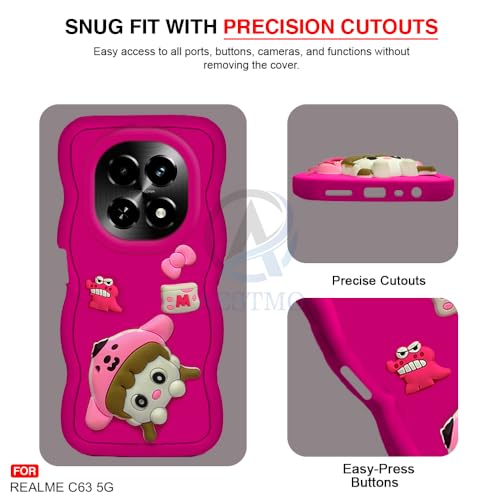 Image of AESTMO Back Case Cover for Realme C63 5G | 3D Cute Fun Cartoon Characters | Anti Slip Grip Cute Wave Curly Frame Shape | Full Body Protection Back Cover for Realme C63 5G (Pink)