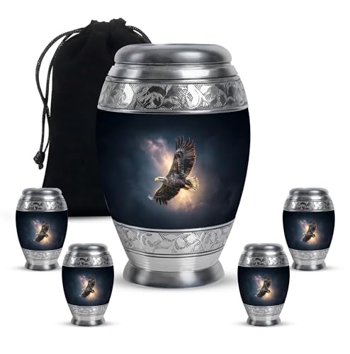 Image of Eagle Urn Mini Cremation Urns for Human Adult Female Mom 1 Large & 4 Small | Keepsake Burial Urns, Memorial Urn, Unique Urns for Ash