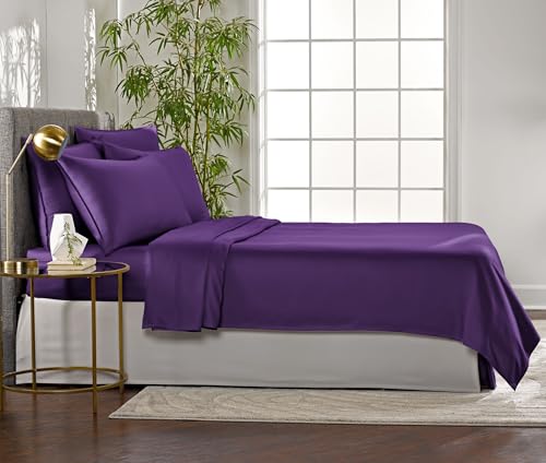 Image of Pure Bamboo Full Sheets, Genuine 100% Organic Viscose Derived from Bamboo Bed Sheet Set, Luxuriously Soft & Cooling, Double Stitching, 2 Year Quality Promise (Full, Purple)
