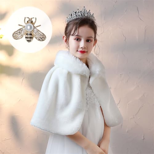 SK Studio Girls Faux Fur Wraps Shawl Girl Bolero Shrug Princess Cape Party Dress Up Jacket, White2