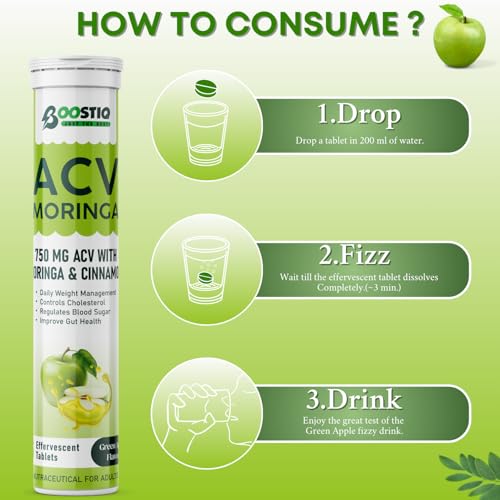 Image of Green Apple ACV Moringa Effervescent Tablets | Apple Cider Vinegar with Moringa & Cinnamon | Green Apple Flavor | Nutraceutical Drink Tablets | Pack of 2
