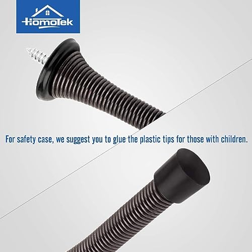 Image of HOMOTEK 1 Pack Oil Rubbed Bronze Spring Door Stops,3-1 /8 inch Heavy Duty Door Stop - Flexible Spring Door Stopper with Low Mounted Black Rubber Bumper Tips