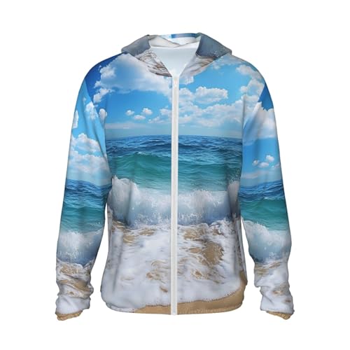 UPF 50+ Sun Protection Hoodie Long Sleeve Ocean Beach Theme Sun Shirt Rash Guard Fishing Shirts for Men