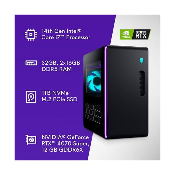 Alienware Aurora R16 Gaming Desktop - Intel Core i7 14700F, 32GB DDR5 RAM, 1TB SSD, NVIDIA GeForce RTX 4070 Super 12GB GDDR6X Graphics, Windows 11 Home, 1 Year Onsite/in-Home Service - Basalt Black - Image 11