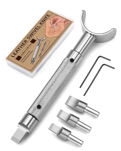 FOUSNOW Leather Swivel Knife, Leather Engraving Knife with Extended Handle, 3 Replaceable Blades for...