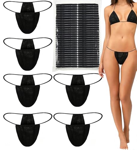 Aimery 50 Pack Disposable Thongs for Women Spray Tanning Disposable Underwear Bulk Disposable Panties for Spa Massage Tanning Black