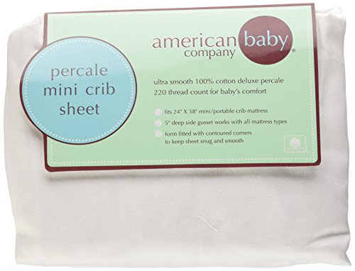 American Baby Company 100% Natural Cotton Percale Fitted Portable/Mini Crib Sheet, White, Soft Breathable, For Boys And Girls #TOP4
