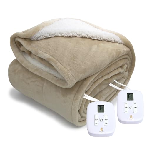 Electric Heated Blanket 100x90’’, Microplush Sherpa and Fleece Heated Blanket, Extra Comfortable Warm Bed Blanket, Washable, 10 Heat Setting/Safety 10 Hours Auto-Off Dual Controls (King Linen)