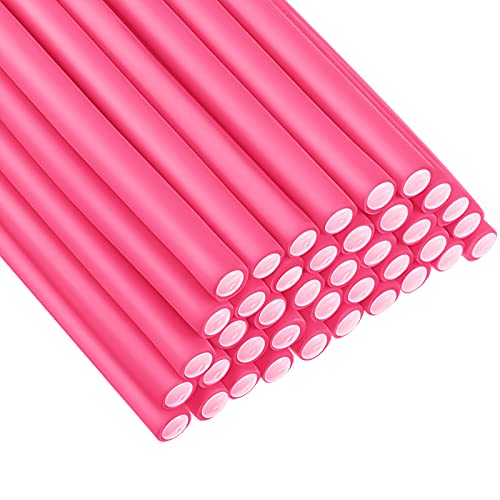 45 Pieces Flexible Curling Rods Twist Flexible Rods No Heat Hair Rollers Soft Foam Hair Rods for Women Girls Long, Medium, Short Hair (Pink,1.2 cm Diameter)