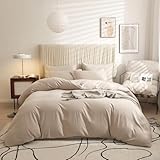VClife Modern Beige Duvet Cover Queen Comforter Cover Sets Soft Breathable Washed Microfiber Bedding Duvet Cover Sets 3 Pieces Simple Solid Bedding Duvet Cover with Zipper Closure 90' x 90'