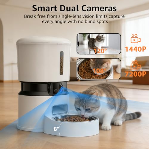 Automatic Cat Feeder with 2 Camera, 5G WiFi Cat Food Dispenser with Night Vision 2K 4MP, 2-Way Audio and App Control, Detachable for Clean, 4L Auto Pet Feeder for Cats and Small Dogs, White - Image 3