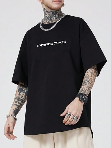 Image of SQF Men's Cottonblend Oversized, Black, Half Sleeve Round Neck Back Font Printed T-Shirt, Graphic T-Shirt (in, Alpha, XL, Regular)