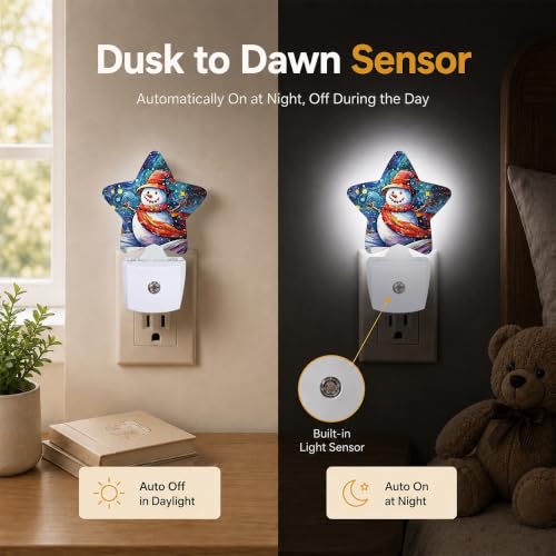 Image of Snowman Christmas Star Night Light Plug in, Soft Glow Night Light for Kids Bedroom Nursery, Gentle Warm Light for Sleep, Compact Lamp for Hallway Bathroom