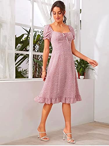 Image of Dream Beauty Fashion Women's Polyester Printed A-line Square Neck Half Sleeve Knee-Long Dress (Dress Momo)