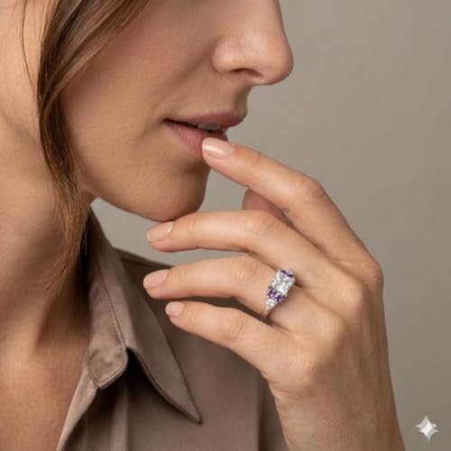Image of Choose Your Gemstone Princess Shape Accented Engagement Ring 925 Sterling Silver Minimal Modern Design Birthday Gift Wedding Gift Side Stone Engagement Rings : US Size 4 to 12