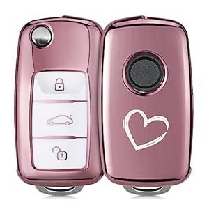 kwmobile autosleutelhoes compatibel met VW Skoda Seat 3-knops autosleutel – TPU beschermhoes – Brushed Hart – wit…