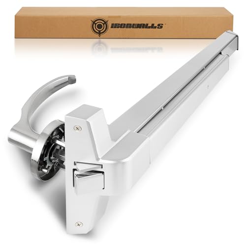 IRONWALLS Panic Bars for Exit Doors 32 Inch, Silver Commercial Push Bar Panic Exit Device Stainless Steel with Exterior Door Lever Handle, Emergency Exit Panic Door Hardware for 32”-47” Doors