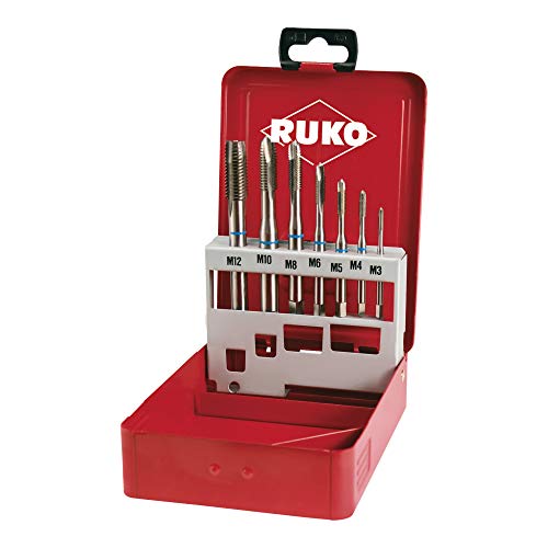 Ruko HSS Machine Tap Set in Steel Case, Bright Finish, 7 Pieces, R245057
