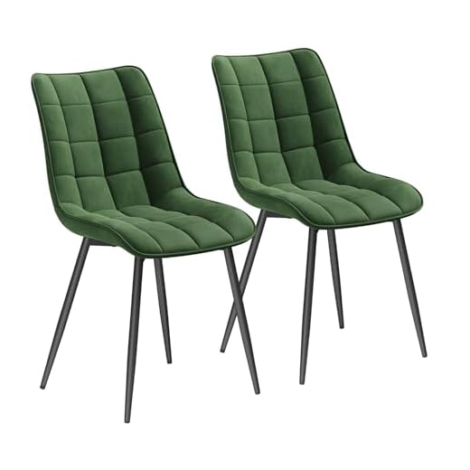 WOLTU® Esszimmerstühle BH142dgn-2 2er Set Küchenstuhl Polsterstuhl Wohnzimmerstuhl Sessel mit Rückenlehne, Sitzfläche aus Samt, Metallbeine, Dunkelgrün