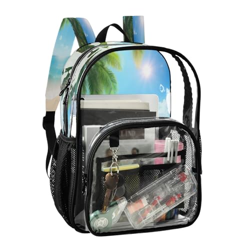 Beautiful Tropical Beach Clear Backpack - Stadium Approved Large 15.7-inch Waterproof Transparent Bag for Sports, Concerts, Work, Travel#62