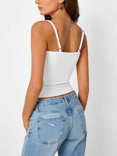 Trendy Queen Camisole Tops for Women 2025 Summer Crop Tank Top Square Neck Adjustable Spaghetti Strap Sleeveless Shirts4