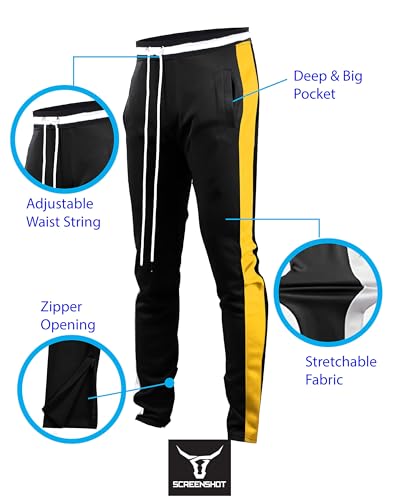 Image of SCREENSHOT Screenshotbrand Mens Hip Hop Slim Fit Track Pants - Athletic Jogger Bottom with Side Taping