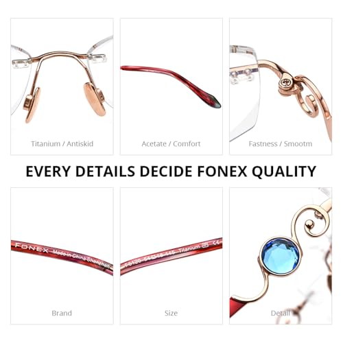 Image of FONEX Titanium Glasses Frame,Rimless Frameless Luxury Diamond Optical Eyeglasses for Women
