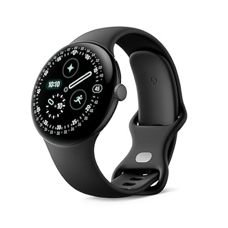 Google Pixel Watch 4 (45 mm) – Android-Smartwatch mit umfassendem Gesundheits- und Fitness-Tracking und Unterstützung von Gemini – Aluminiumgehäuse in Matte Black – Sportarmband in Obsidian – WLAN