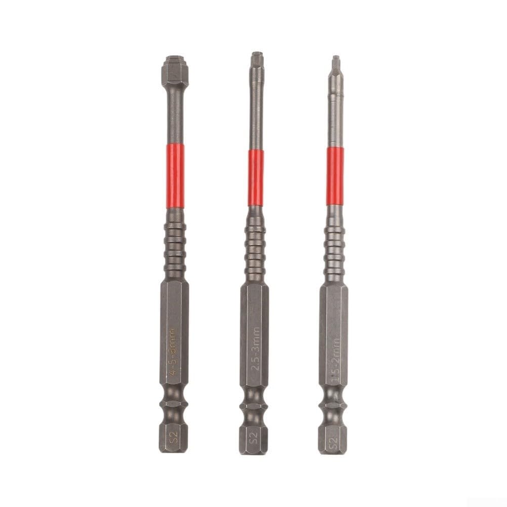 Wusvive 100 mm lange Sechskant-Bits, hochfester Stahl, S3-beschichtet (3 | 100 mm extra Reichweite, S3 titanbeschichtet, hochfester Stahl, rostbeständig, professionelle Qualität