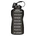 QuiFit 1 Gallon Water Bottle with Straw and Time Marker Leak Proof BPA Free Reusable Large Capacity Fitness Sport Water Jug with Handle(Black,1 gallon)