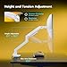 ARES WING Single Ultrawide Monitor Mount with USB A/C, Heavy Duty Monitor Arm for 17 to 49 inch Screen, Holds 44 lbs, Adjustable Gas Spring Arm Desk Mount with Clamp and Grommet Base, White