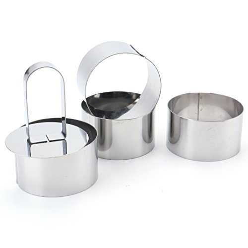 Tebery 3-Inch Stainless Steel Round Dessert Rings Mini Cake Rings - Set of 4 with 1 Pusher