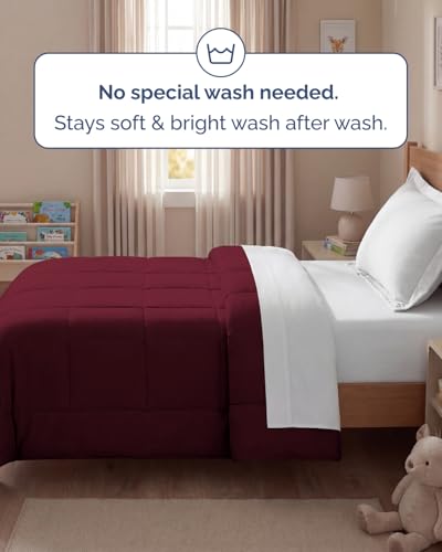 Image of Twin Size, Burgundy Alternative Down Comforter - Warm, Lightweight & Breathable Hotel Quality Bedding Set for Men, Women, Kids & Teens - All Season Oversized Cooling Microfiber Duvet Insert Comforter
