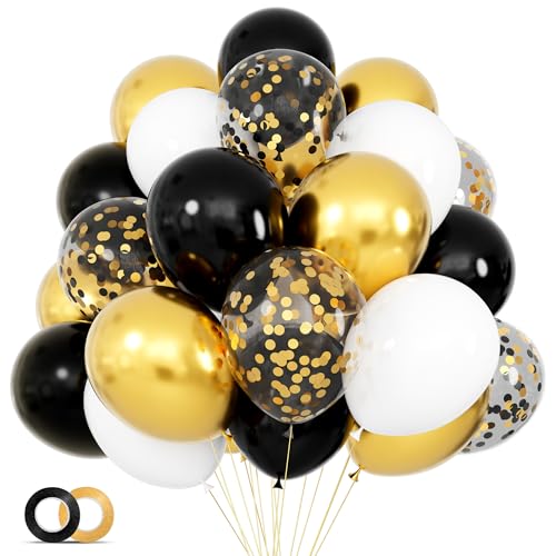 68Pcs Schwarz Weiß Gold Luftballons mit 12 Zoll Schwarz Gold Konfetti Ballons für Graduierung Geburtstag Hochzeit Party Dekorationen