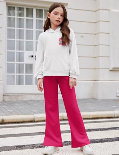 Image of Arshiner Girls 2 Piece Outfits Sweatsuits Sets Kangaroo Pocket Long Sleeve Hooded Sweatshirt with Flare Sweatpants Sets
