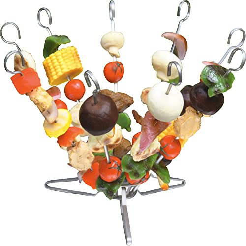 O-Yaki Flat Metal Kabob Skewer for Grilling – Set of 9 BBQ Skewers Stainless Steel with Storage Bag, Dishwasher Safe Skewers with Hook Handle & Sharp Tip for Outdoor BBQ, Cookouts & Oven Use – 8 Inch