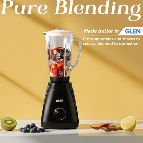 Image of Glen 550W Mixer Grinder with 1.2L Glass Blender Jar & 400ml Stainless Steel Grinder Jar, 3-Speed + Pulse, Ice Crushing, Smoothies, Shakes, Sauces & Hot Liquid Blending, ISI Certified, SA4046BGJ