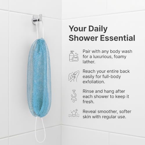 Image of UJFQBH African Net Sponge Authentic 3 Pack, the Gentle Exfoliating Body Scrubber that Unclogs Pores, Reaches Your Back, Dries Fast, and Leaves Skin Smooth Day After Day(Green, Sky Blue, Rose Red)