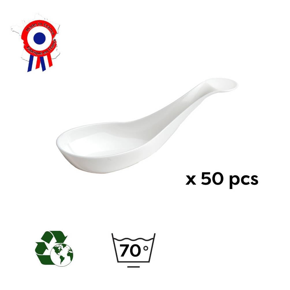 D-WORK - 50 Cuillères Bouchées Indhye 1,7 cl - Blanches Réutilisables 102x38x32 mm - Lot de Mises en Bouche pour Traiteur et Buffet - Vaisselle De Qualité