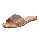 EETTARO Women's Glitter Shiny Slide Sandals Sparkle Fancy Flat Slippers Slip-on Jeweled Shoes(Rose Gold V1, Numeric_10)