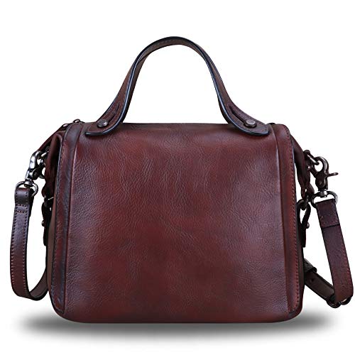 Image of Genuine Leather Satchel Purse for Women Retro Handmade Top Handle Handbag Designer Crossbody Bags